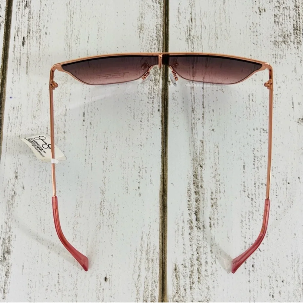 Jessica Simpson Rose Gold Metal Frame Square Shield Sunglasses Eyewear J6100 - Picture 8 of 14